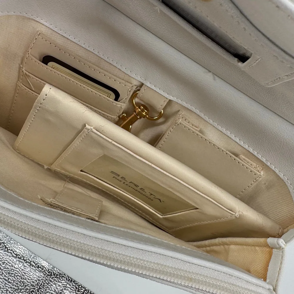 NWT Vintage Sereta White Leather Crossbody Bag Gold Hardware